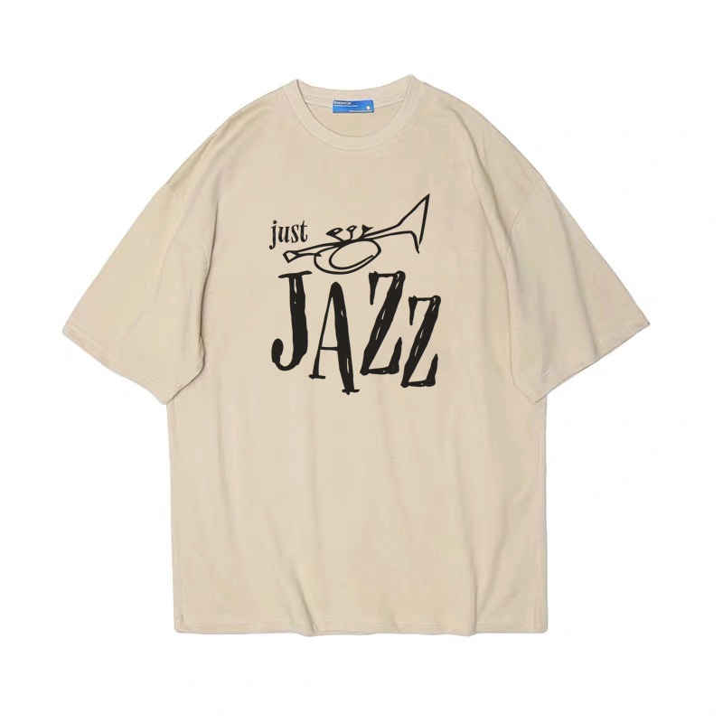 just jazz 爵士乐男女情侣T恤宽松复古美式米色显白短袖纯棉tee