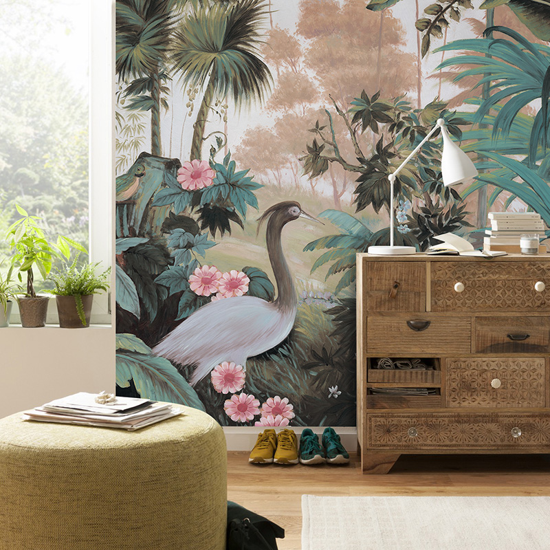 墙酷 卧室客厅玄关风景壁画美式墙纸复古植物花鸟壁纸 安达曼岛