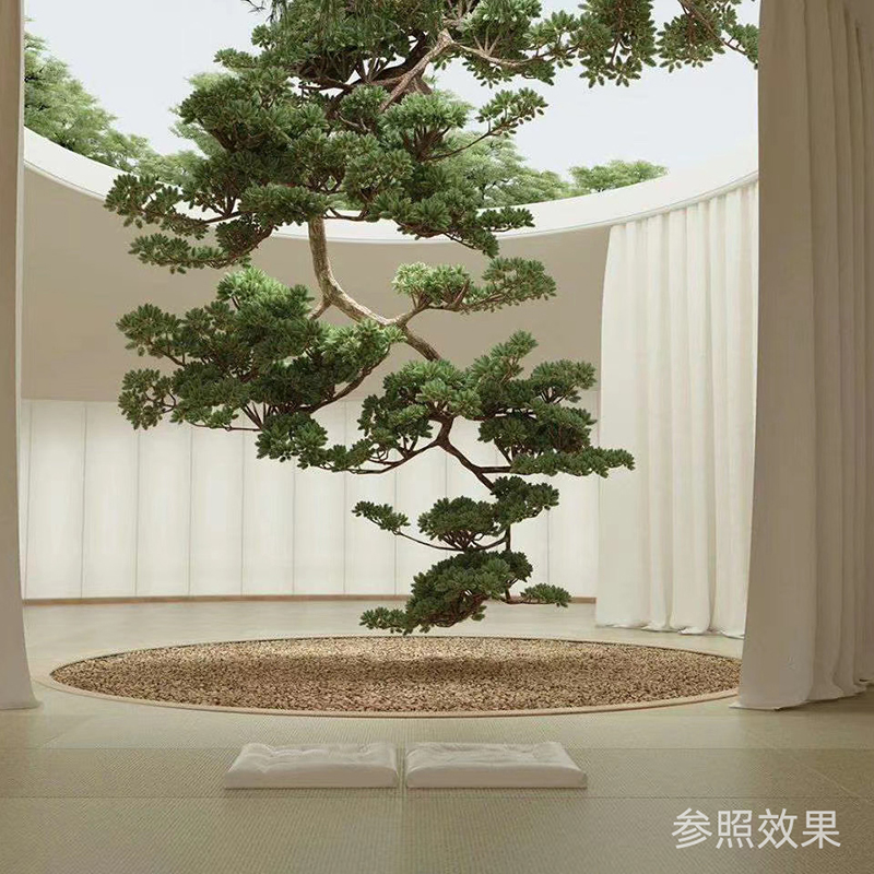 新中式悬挂仿真植物迎客松树大型绿植装置餐桌过道端景茶室售楼处