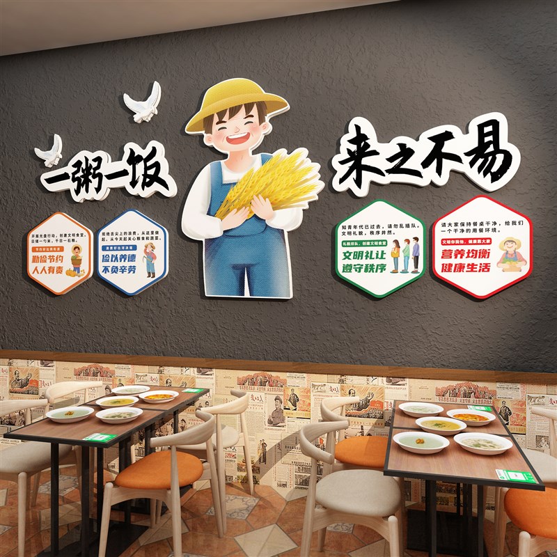 速发食堂文化墙面贴纸珍惜节约粮食职员工餐厅宣传标语挂画装饰布