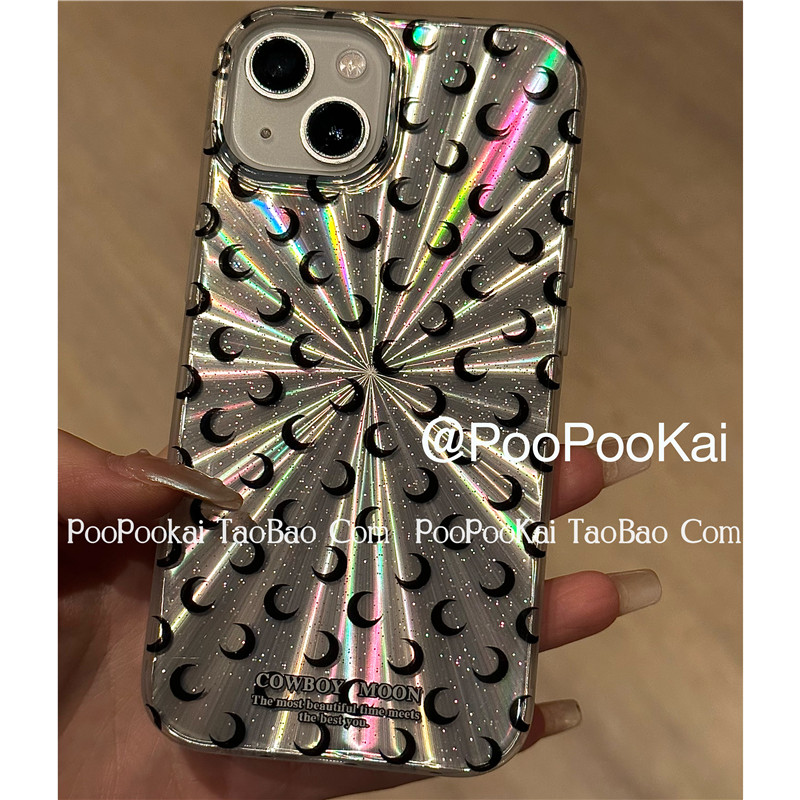 PooPooKai高级感放射光线月亮适用苹果15iphone14手机壳13promax保护套12软11小众个性简约防摔韩风
