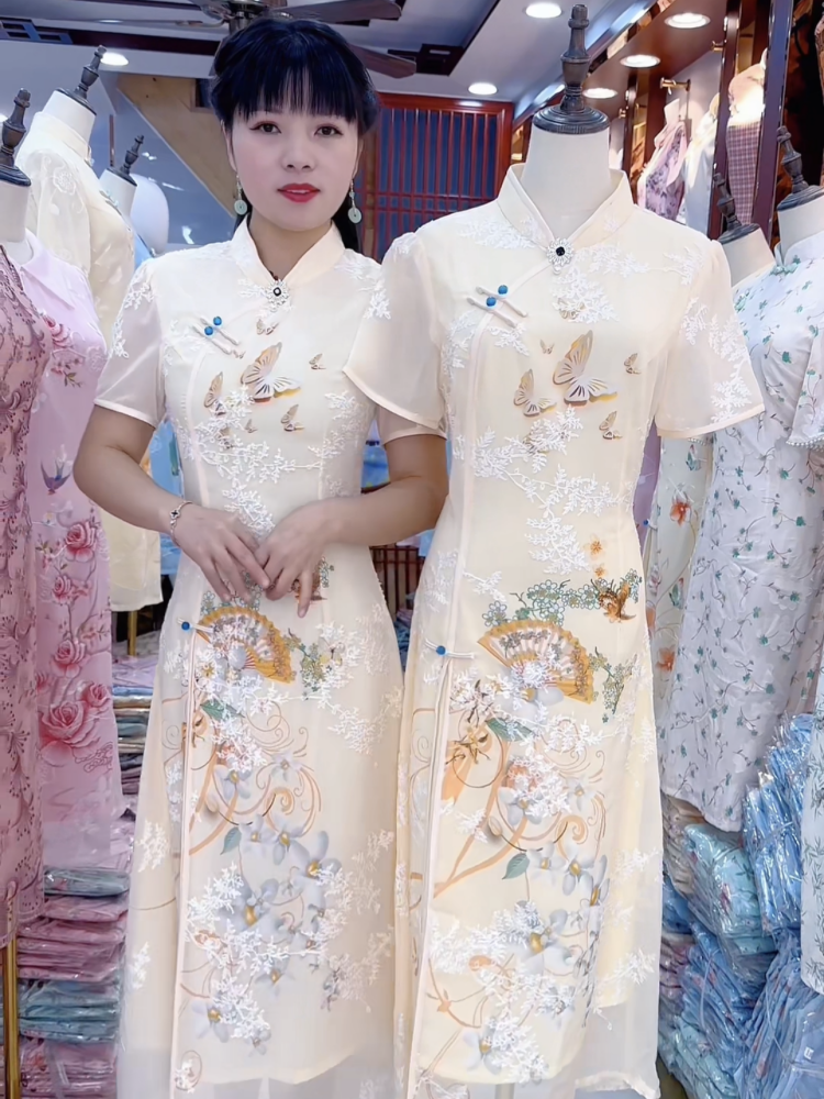 旗袍2023夏季新款显瘦新中式连衣裙时尚洋气气质修身长款美若天仙