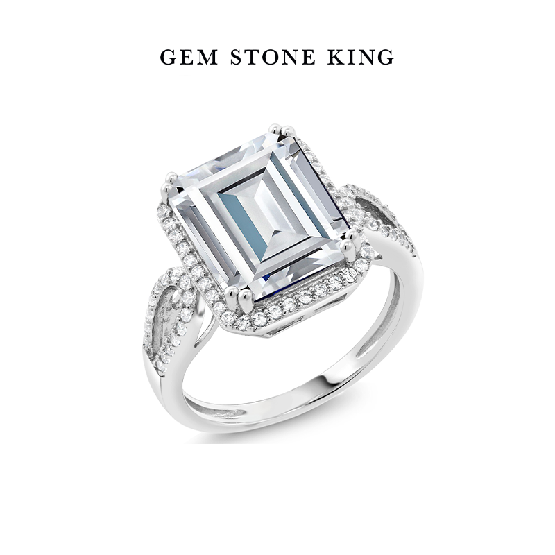 【合成碳硅石】GSK 925银8.2克拉祖母绿切割莫桑石戒指女送礼时尚