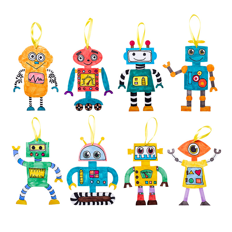 儿童彩绘上色机器人挂饰吊饰 手工DIY制作材料幼儿园创意环创美术