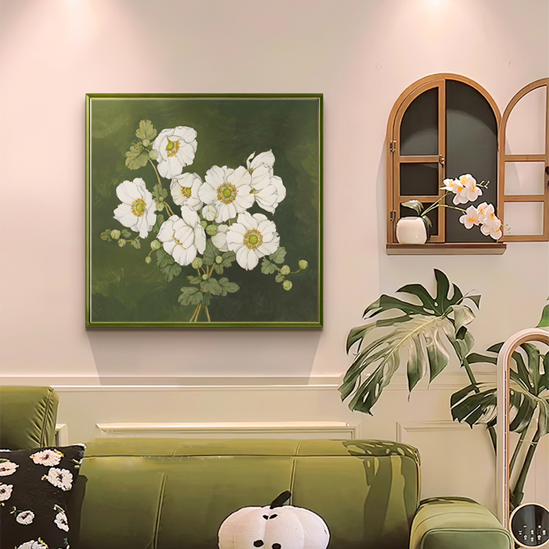 野棉花客厅装饰画画小清新餐厅背景墙挂画卧室花卉壁画绿色