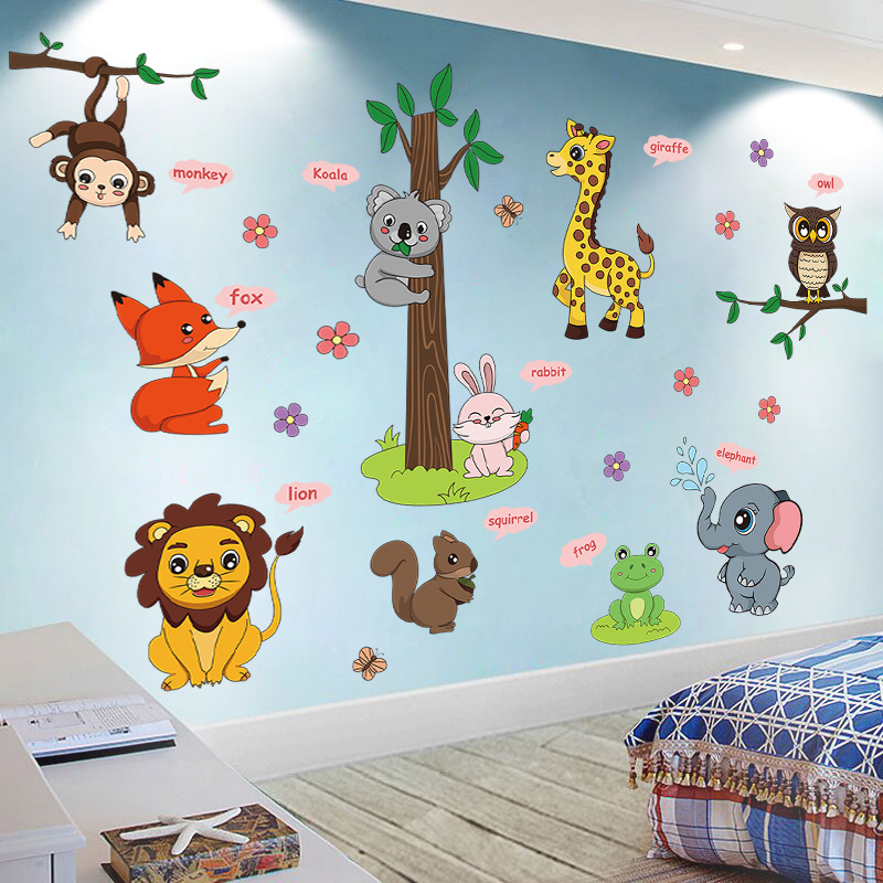 儿童房卧室墙壁纸自粘墙纸3d立体墙贴画卡通贴纸装饰小图案动物贴