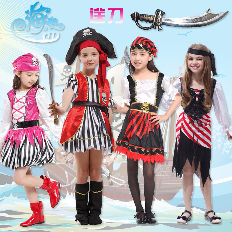 万圣节儿童化妆舞会服装加勒比小海盗女生俏丽小海盗船长衣服cos