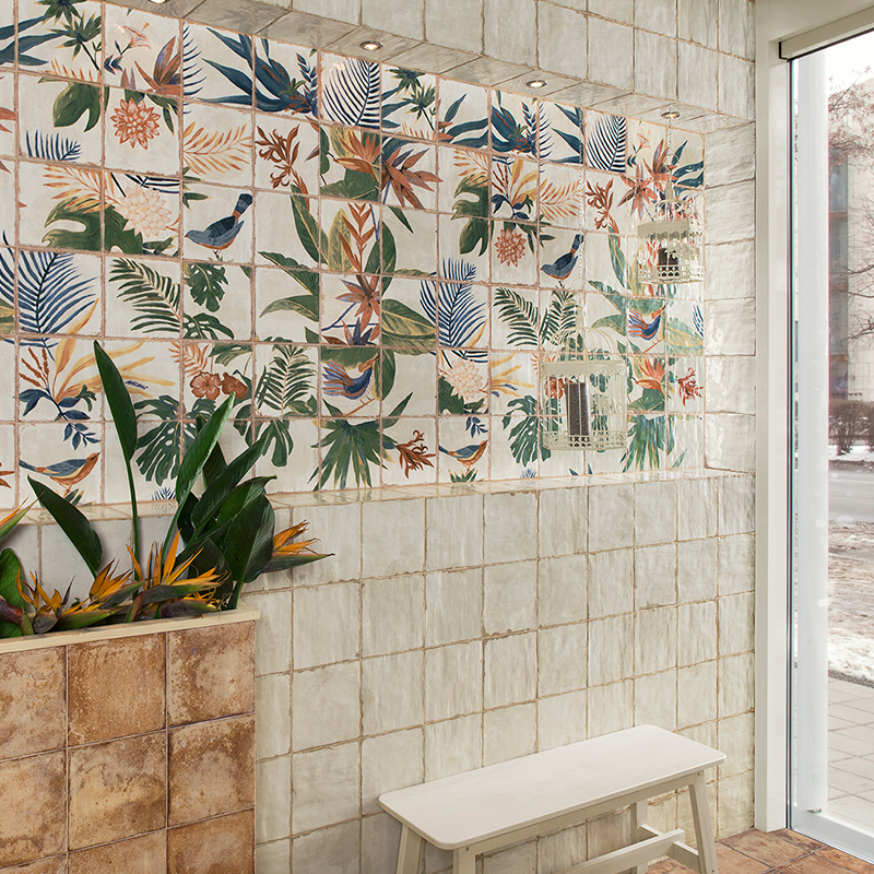 做旧西班牙进口瓷砖花砖浴室厨房卫生间墙砖花鸟背景装饰墙面法式
