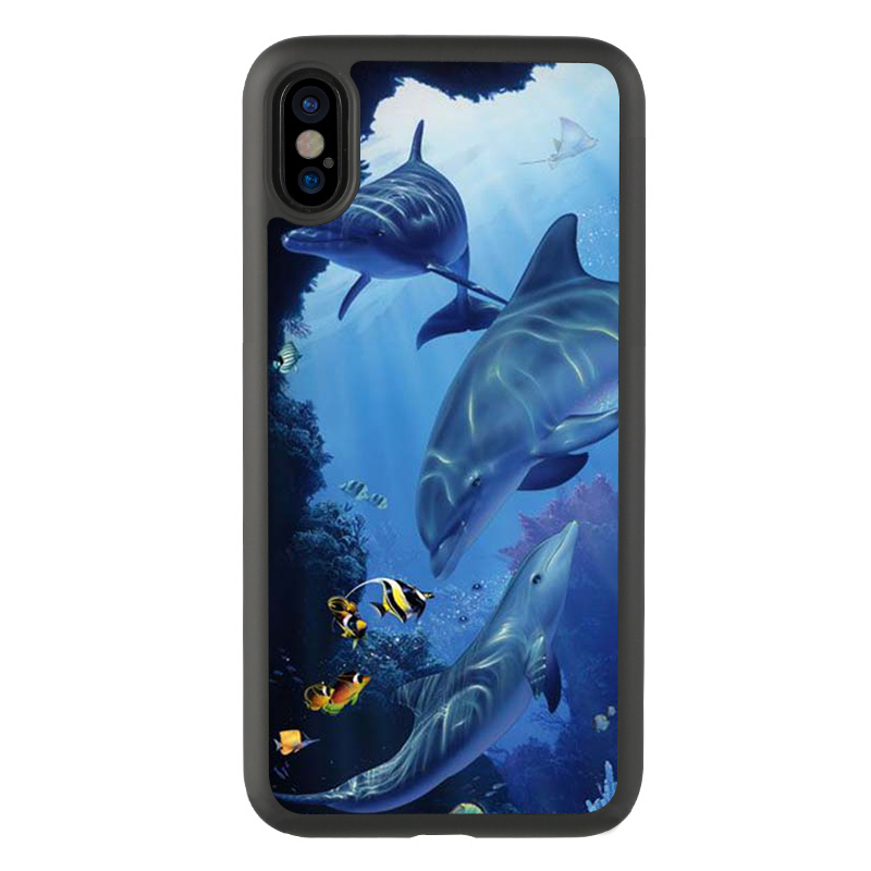 适用于可爱14卡通海豚跳水iPhone13手机壳15Promax保护套xs玻璃xr
