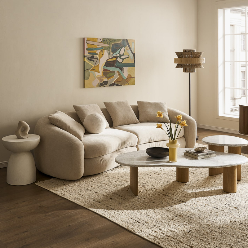 北欧中古弧形布艺三人沙发意式极简设计师轻奢圆弧形转角沙发组合