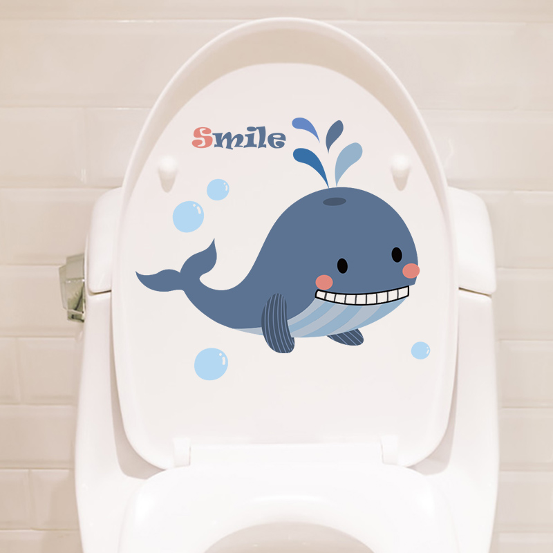 可爱搞笑鲸鱼卫生间厕所马桶贴纸装饰创意卡通马桶盖个性贴画自粘