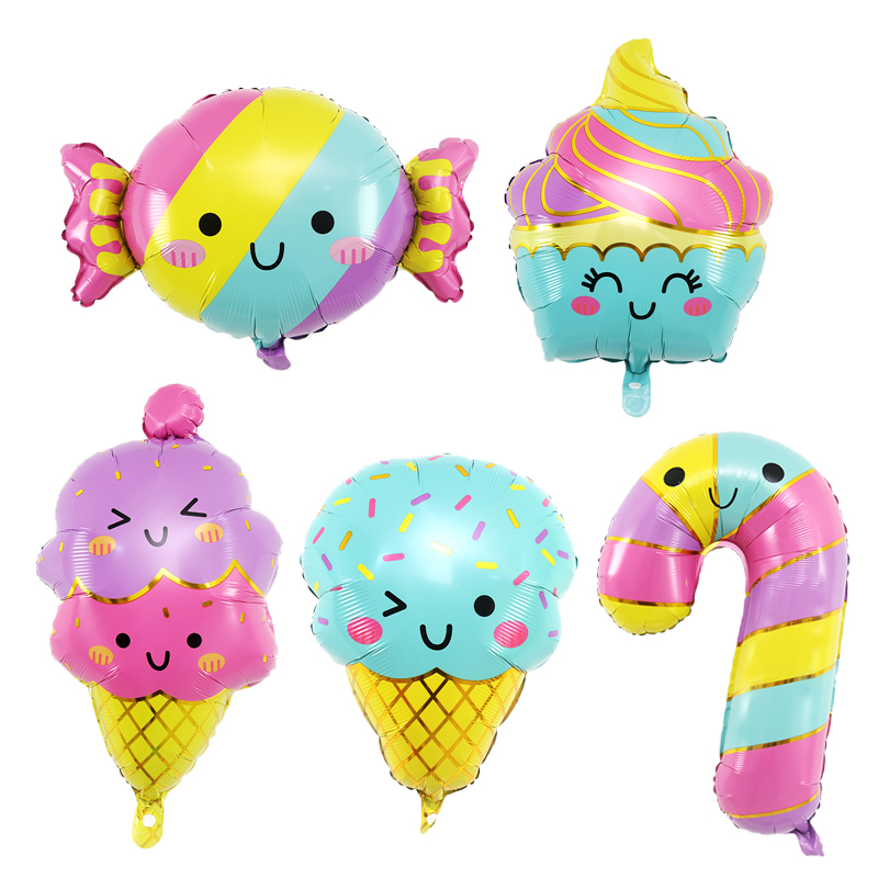 新款可爱微笑甜点铝膜气球冰激凌拐杖糖果雪糕气球生日派对装饰