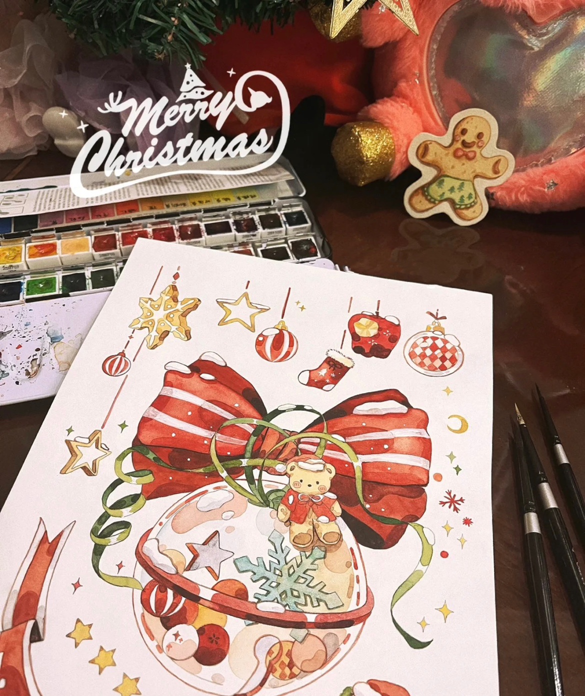 个性原创定制明信片卡片水彩水粉画圣诞节特别款节日活动手绘速写