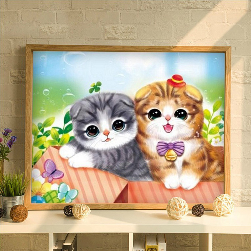 卡通系列钻石画新款客厅卧室小幅两只小猫diy贴砖十字绣