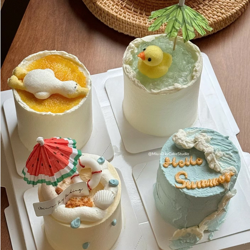 六一儿童节蛋糕装饰网红躺平鸭动物棉花糖摆件可爱夏威夷雨伞插件