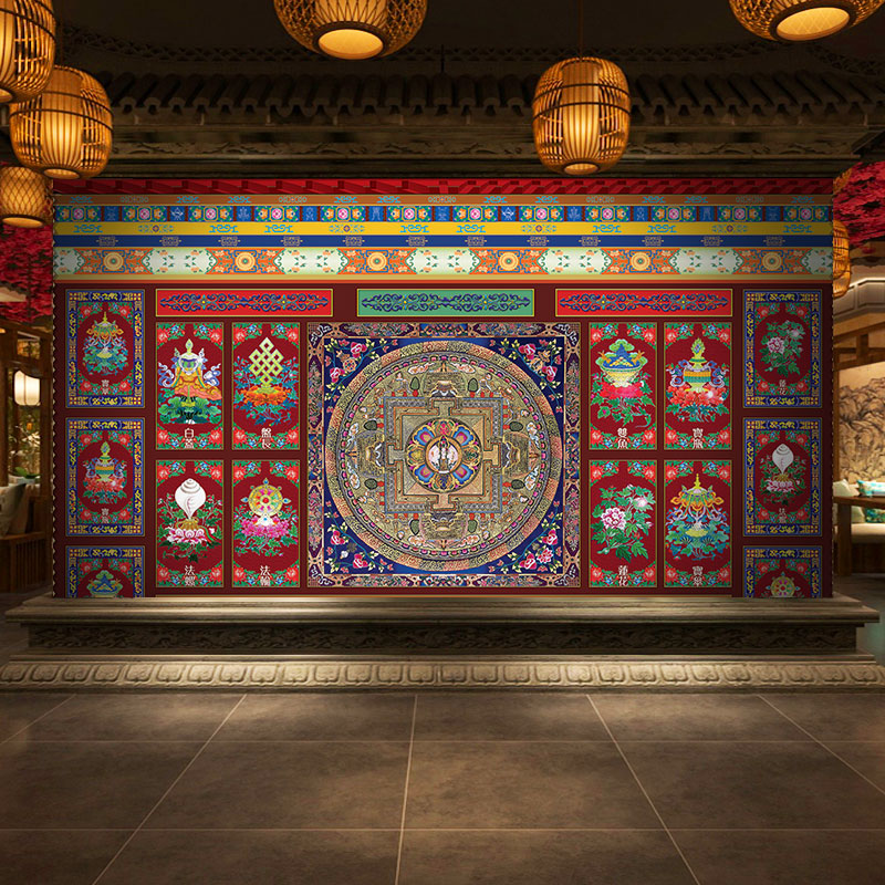 3d立体藏族文化背景装修墙纸西藏民族风壁画客厅装饰藏式壁纸墙布
