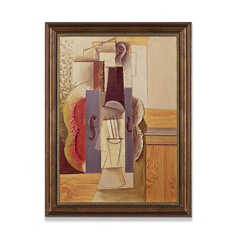 《吉他和小提琴》毕加索美式复古版画抽象油画装饰画有框名画壁画