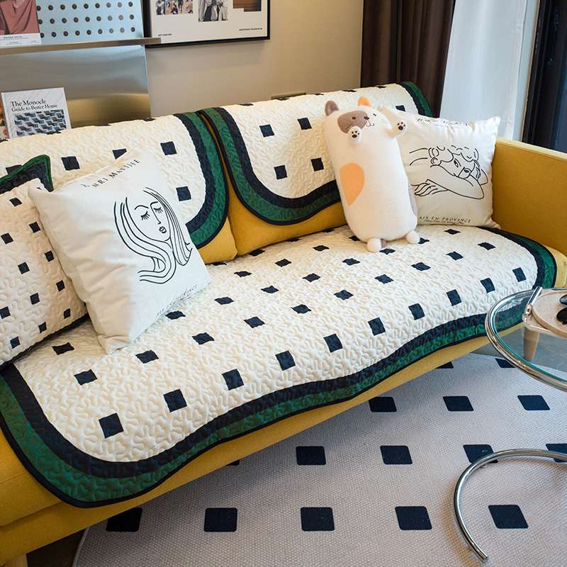 现代几何阵列波浪边沙发垫复古方块防滑沙发垫客厅沙发坐垫可水洗