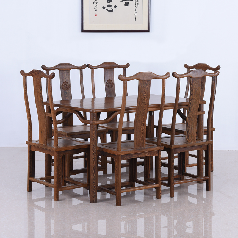 鸡翅木餐桌长方形红木原木仿古中式实木餐桌椅组合6人复古桌子