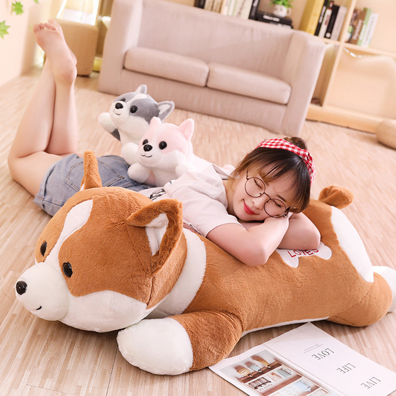 柯基公仔柴犬抱着睡觉趴娃娃床上玩偶可爱狗狗网红毛绒玩具情人节