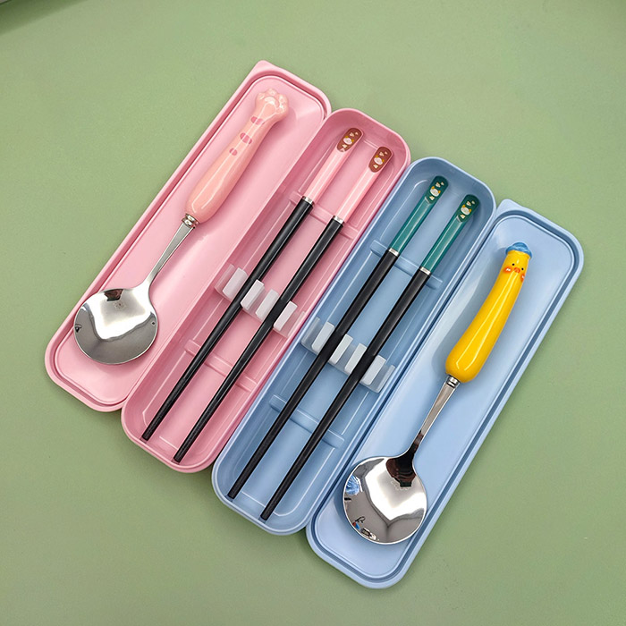 可爱便携餐具套装日式少女心学生上班族创意不锈钢筷子勺子两件套