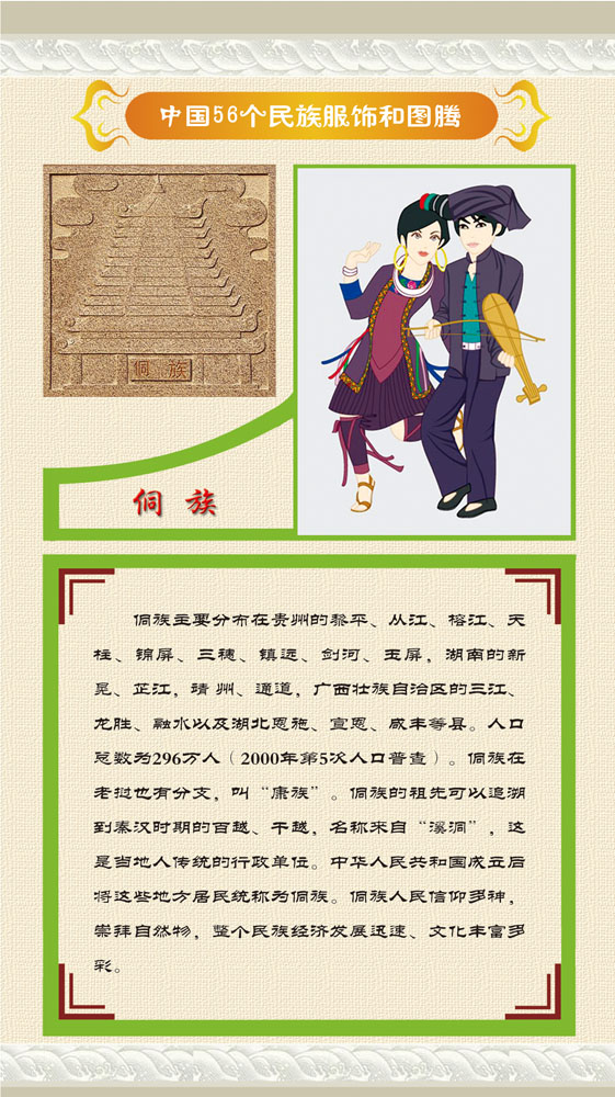762海报印制展板写真832中国56个少数民族服饰图腾简介之3侗族
