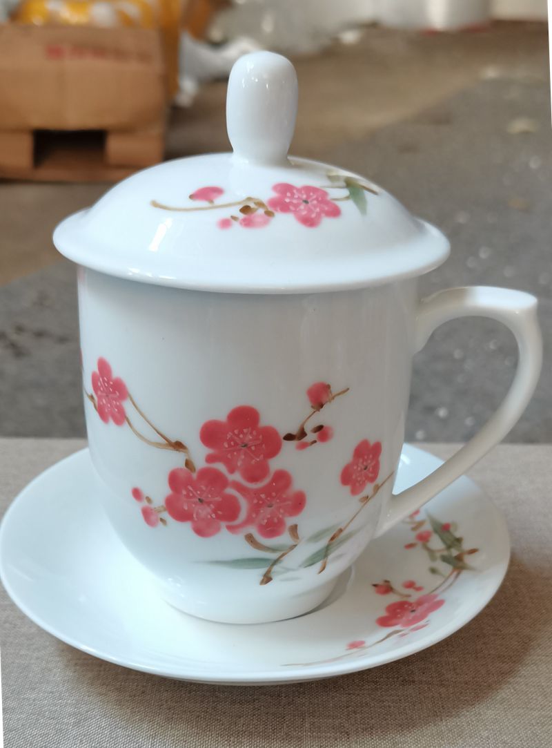 景德镇陶瓷茶杯手绘釉中彩办公杯毛瓷茶杯
