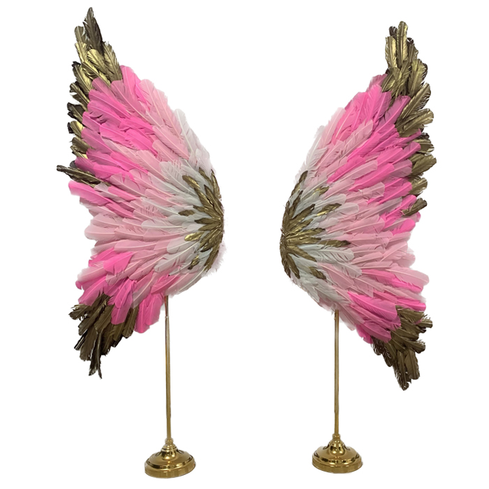 带底座的巨型彩色粉色金色羽毛天使翅膀羽翼背景墙装饰道具