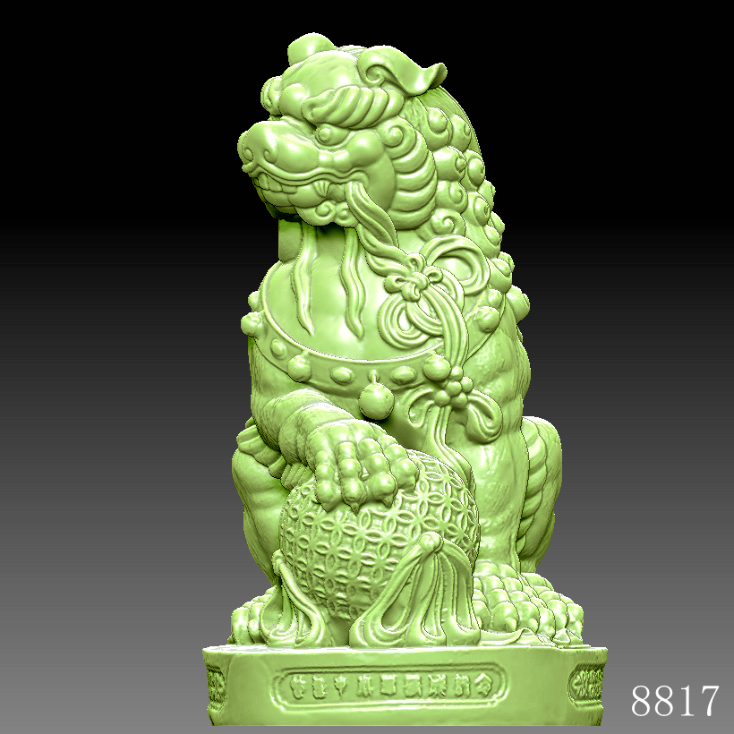 狮子抱球编号8817圆雕图3d打印模型三维立体图stlobj格式雕刻图