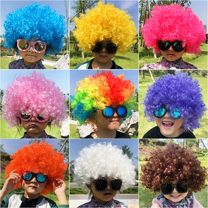 爆炸头假发彩色幼儿园装扮头饰儿童搞笑头发小丑头套表演道具发套