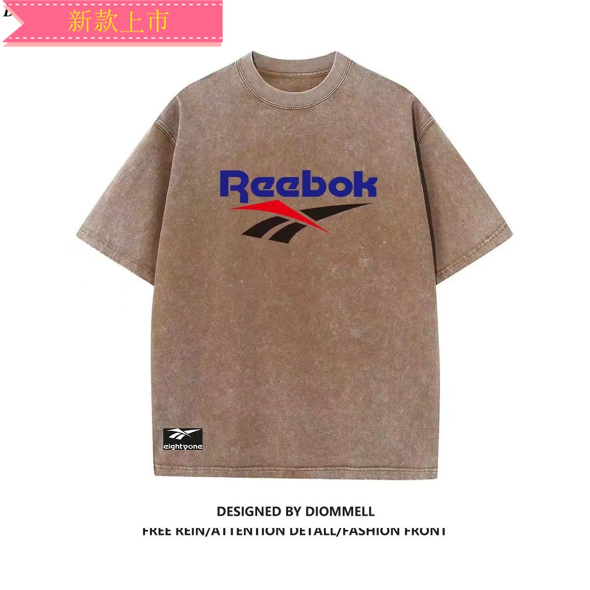 锐步Reebok男女经典联名印花logo水洗做旧圆领休闲运动短袖T恤