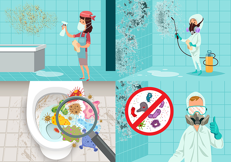 洗手间杀菌清洁插画 浴室厕所马桶搞卫生海报 AI格式矢量设计素材