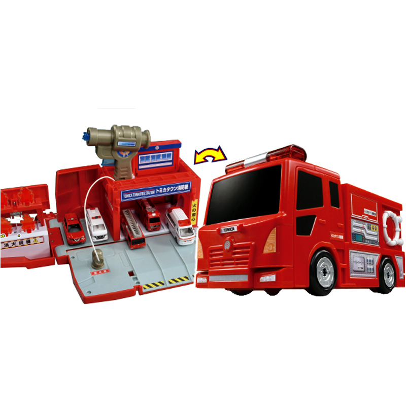 TOMY多美卡世界 消防车变形消防站 合金车场景模型 Tomica日版