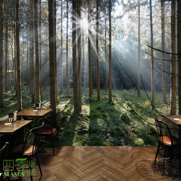 3d立体森林墙纸大自然风景餐厅咖啡厅视觉延伸空间墙布背景墙壁纸