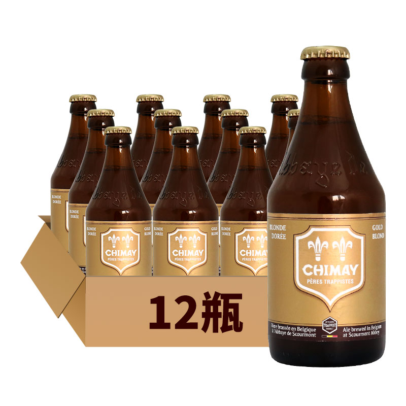 比利时进口啤酒 精酿啤酒 修道士啤酒 CHIMAY智美金帽330ml*12瓶