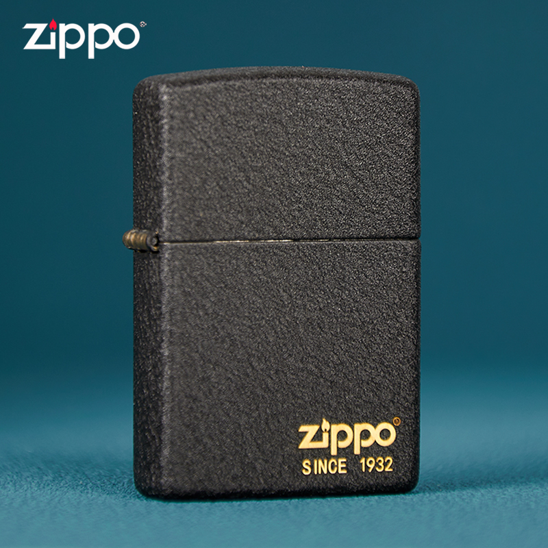 官方zippo芝宝正版防风煤油打火机zip黑裂漆经典标志黑黄铜zipper