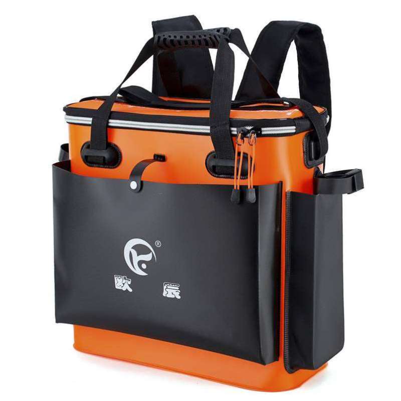 可双肩渔具收纳盒橙色装备可坐装鱼箱大揹包鱼护包结实钓鱼桶饵料