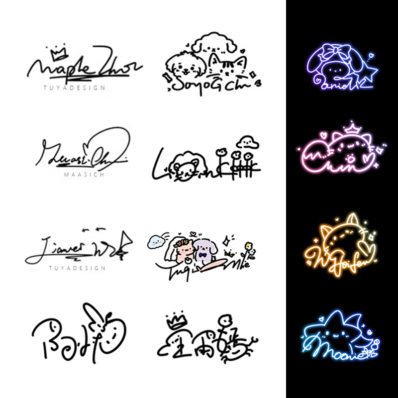 个人手写英文字体签名设计摄影水印卡通猫狗动物logo头像手绘设计