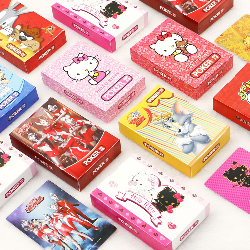 妙奇手创卡通动漫扑克牌绘画可爱卡牌斗地主Hello Kitty铁盒收藏