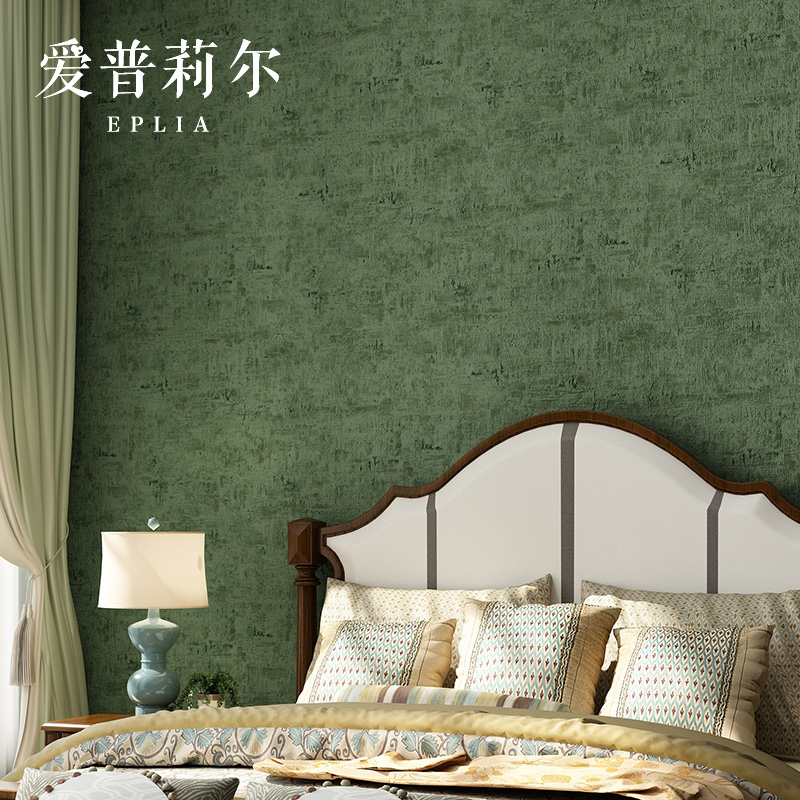 美式复古绿色墙纸非自粘橄榄绿纯色北欧客厅卧室背景墙壁纸高级感