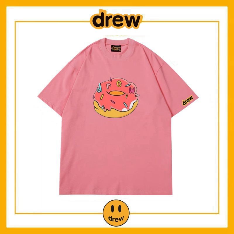 Drew草莓甜甜圈短袖T恤潮牌欧美高街贾斯汀比伯宽松情侣纯棉上衣