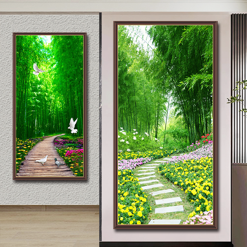 森林小路墙面装饰贴画墙纸壁纸自粘画竹子客厅背景墙自粘风景画
