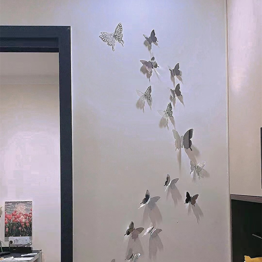DIY蝴蝶装饰客厅高级感装饰3D立体镜面蝴蝶贴卧室大白墙装饰墙贴