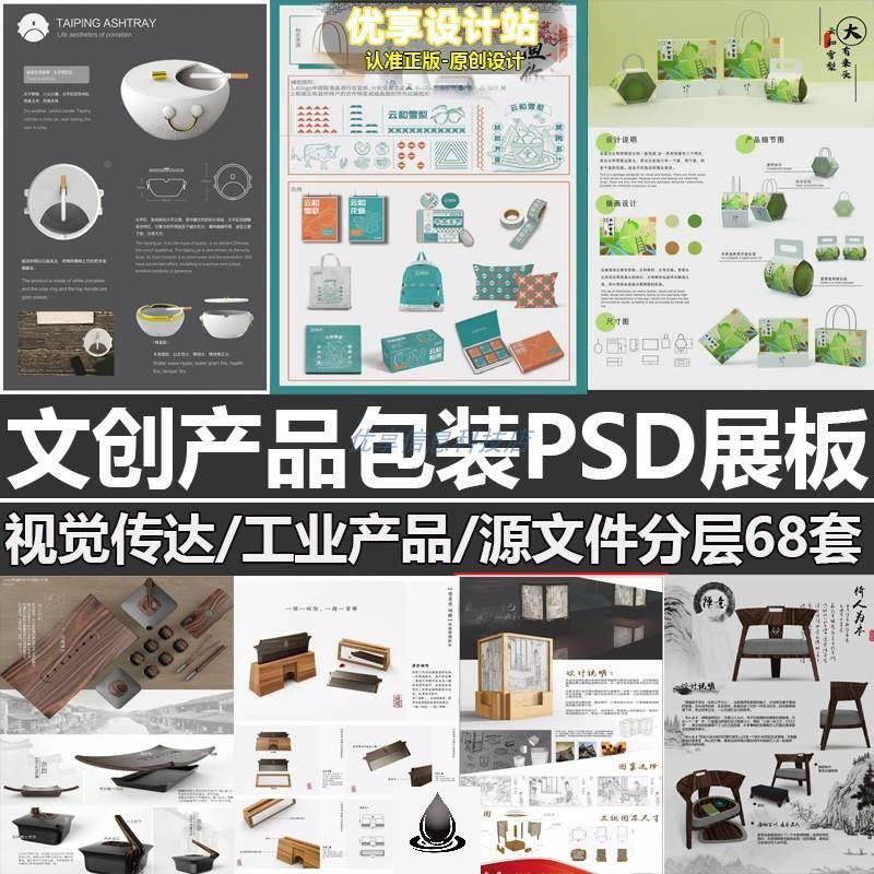 ps文创包装产品设计展板模板工业艺术视觉插画排版PSD源文件素材