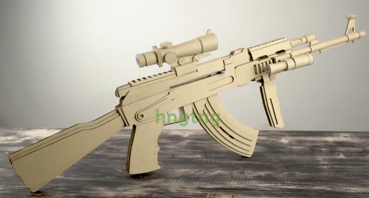 手工DIY 纸板AK47狙击步枪 手工图纸加组装视频