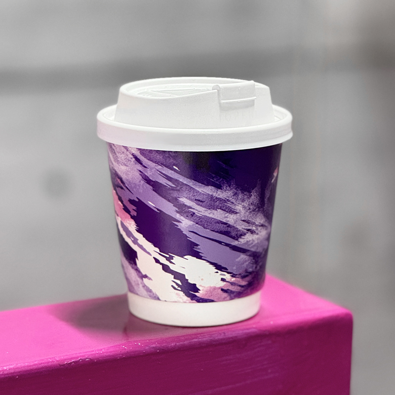 渐变紫色款一次性咖啡杯子双层隔热外卖热饮防漏茶饮纸杯定制logo
