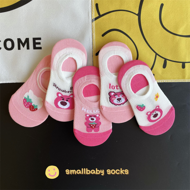 儿童薄款船袜春夏季女可爱卡通宝宝小熊草莓粉色网眼地板隐形袜子