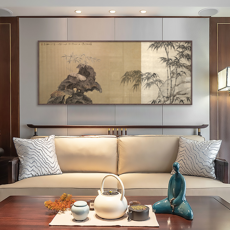 新中式竹子装饰画软装样板房挂画别墅客厅沙发背景墙大幅尺寸壁画