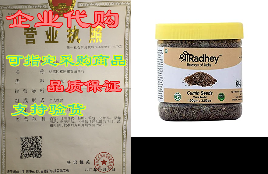 Shree Radhey Cumin Seeds Whole (Jeera) Spice 3.53 oz (100