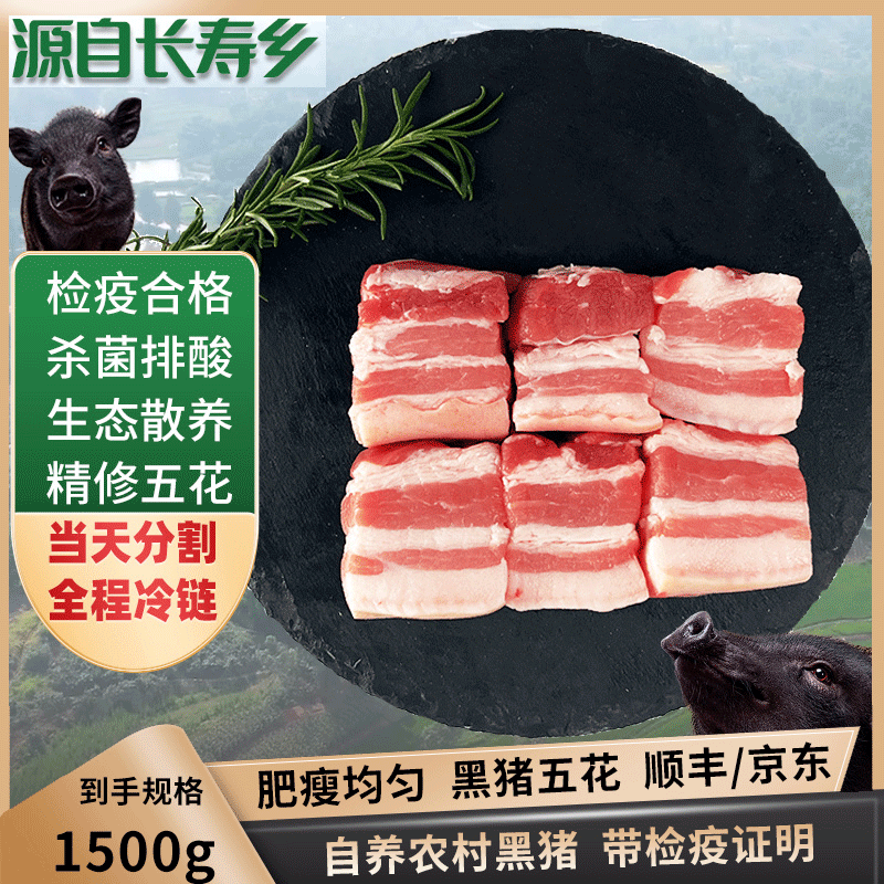 长寿乡黑猪五花肉新鲜土猪肉 3斤切块红烧烧烤粉蒸肉散养农村